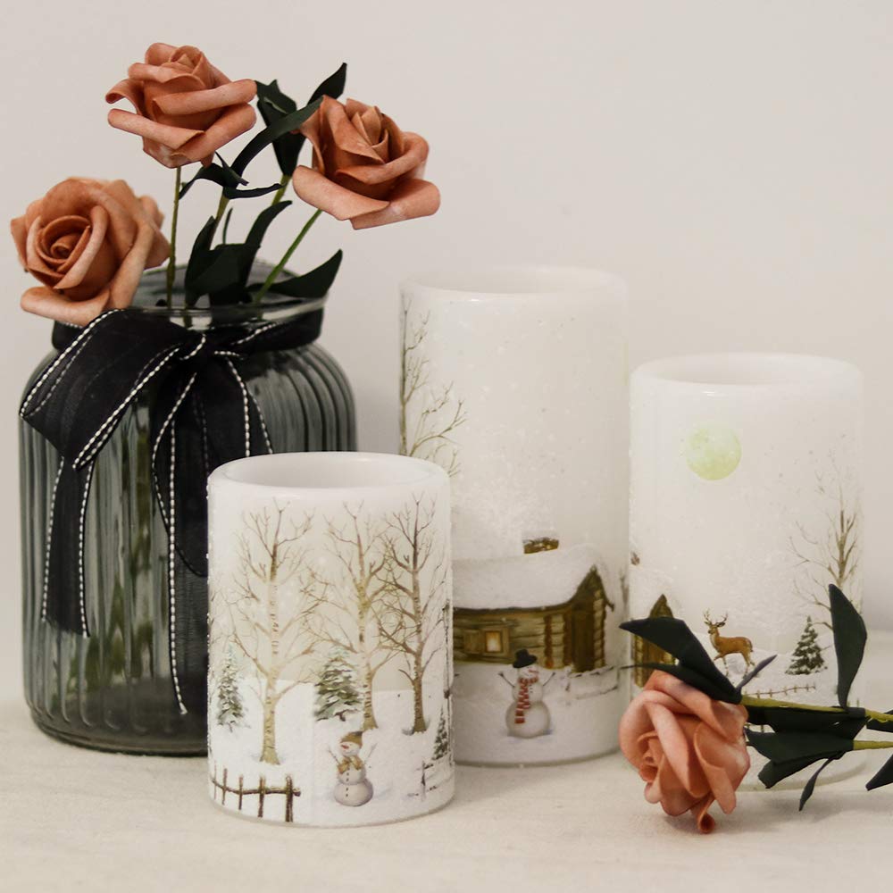 Genswin Christmas Snowman Flameless Candles Flickering Battery Operated With Timer, Real Wax Led Pillar Candles Warm Light, Chri