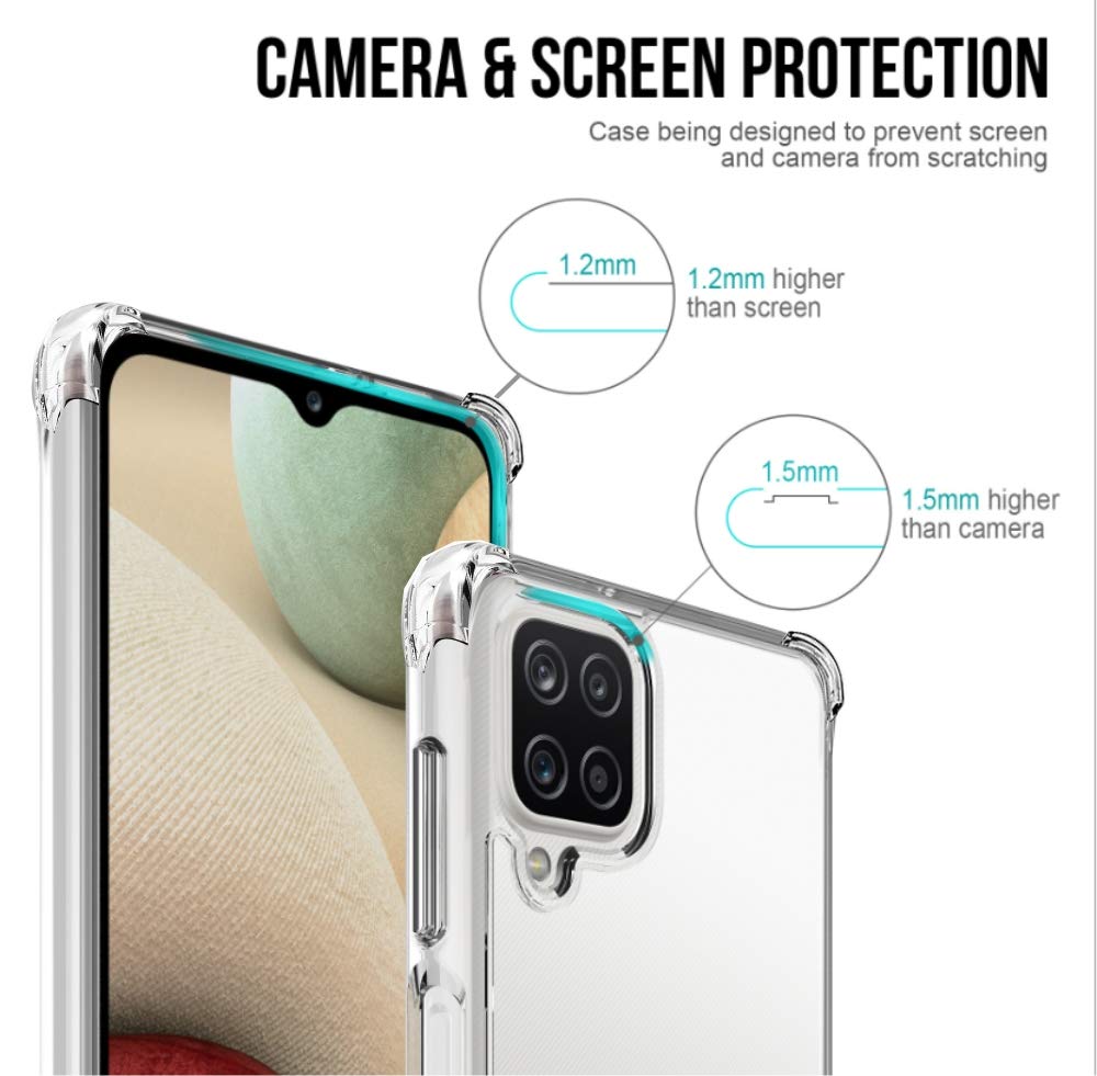 Folmeikat Samsung Galaxy A12 Phone Case, Clear Transparent Reinforced Corners Tpu Shock Absorption Flexible Cell Phone Cover For