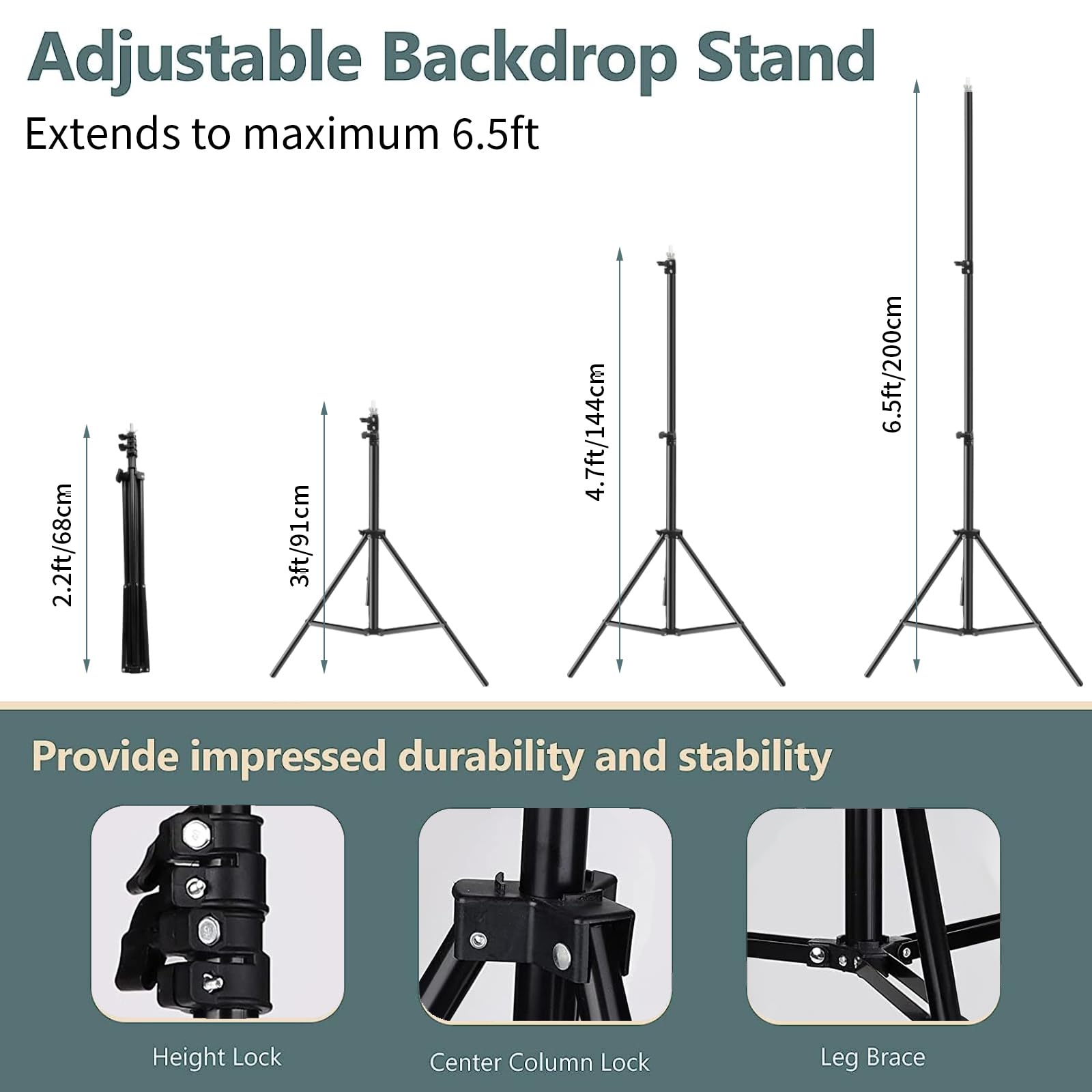 Fotocreat Backdrop Stand 6.5X6.5Ft Adjustable Photo Studio Background Stand Support Frame Heavy Duty Photo Backdrop Stand Kit Fo