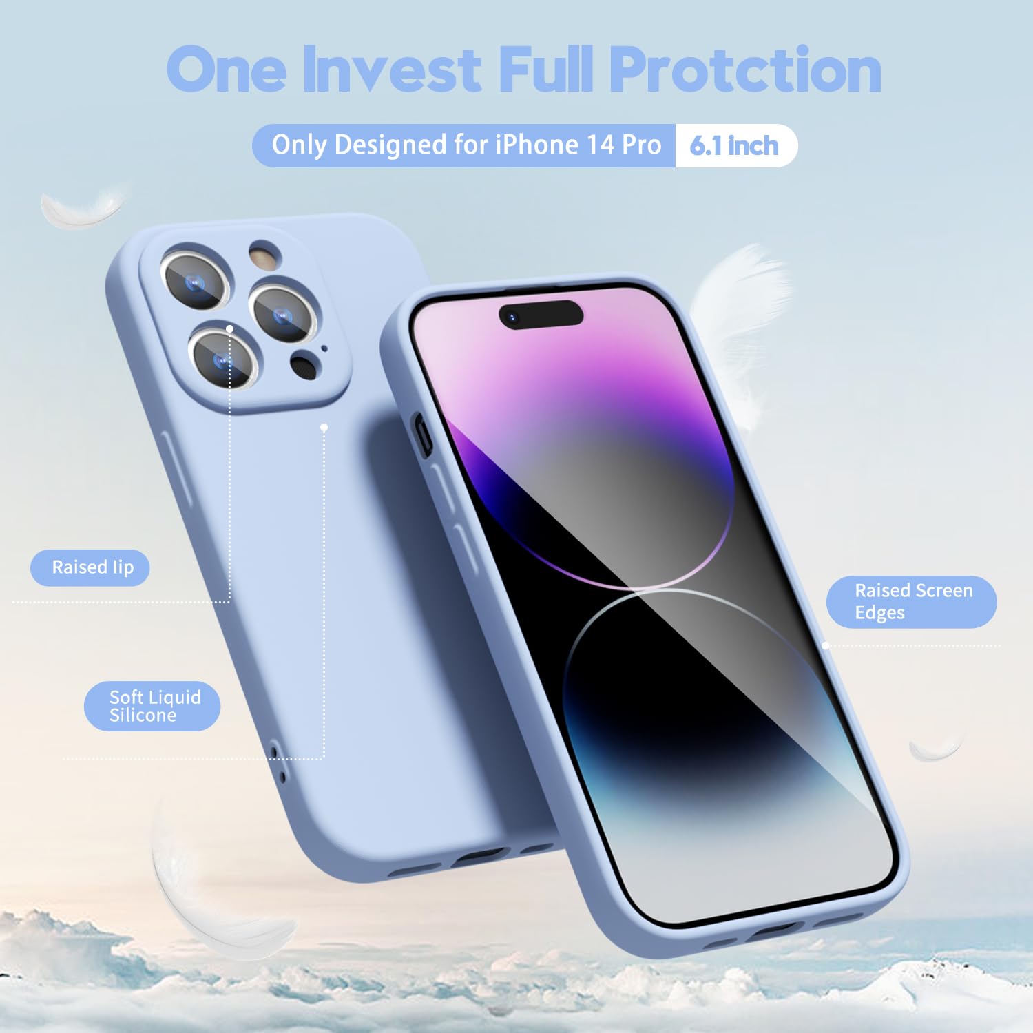 Oakxco For Iphone 14 Pro Phone Case Liquid Silicone,Cute Thin Slim Soft Rubber Tpu Plain Smooth Gel Cover For Women Girl, Matte