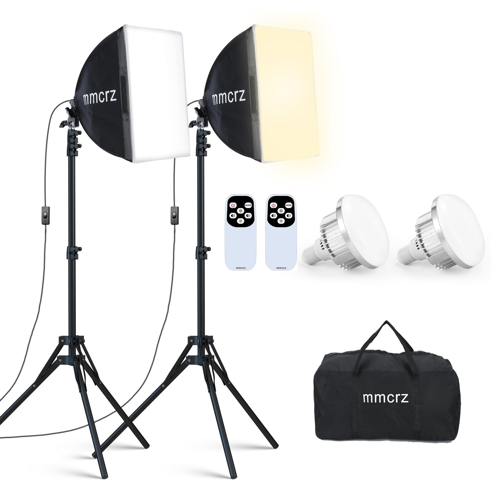 Mmcrz 2Pack Professional Softbox Lighting Kit, 16'' X 16'' Studio Lights With 85W 2700 6500K E27 Led Bulbs, Continuous Lighting