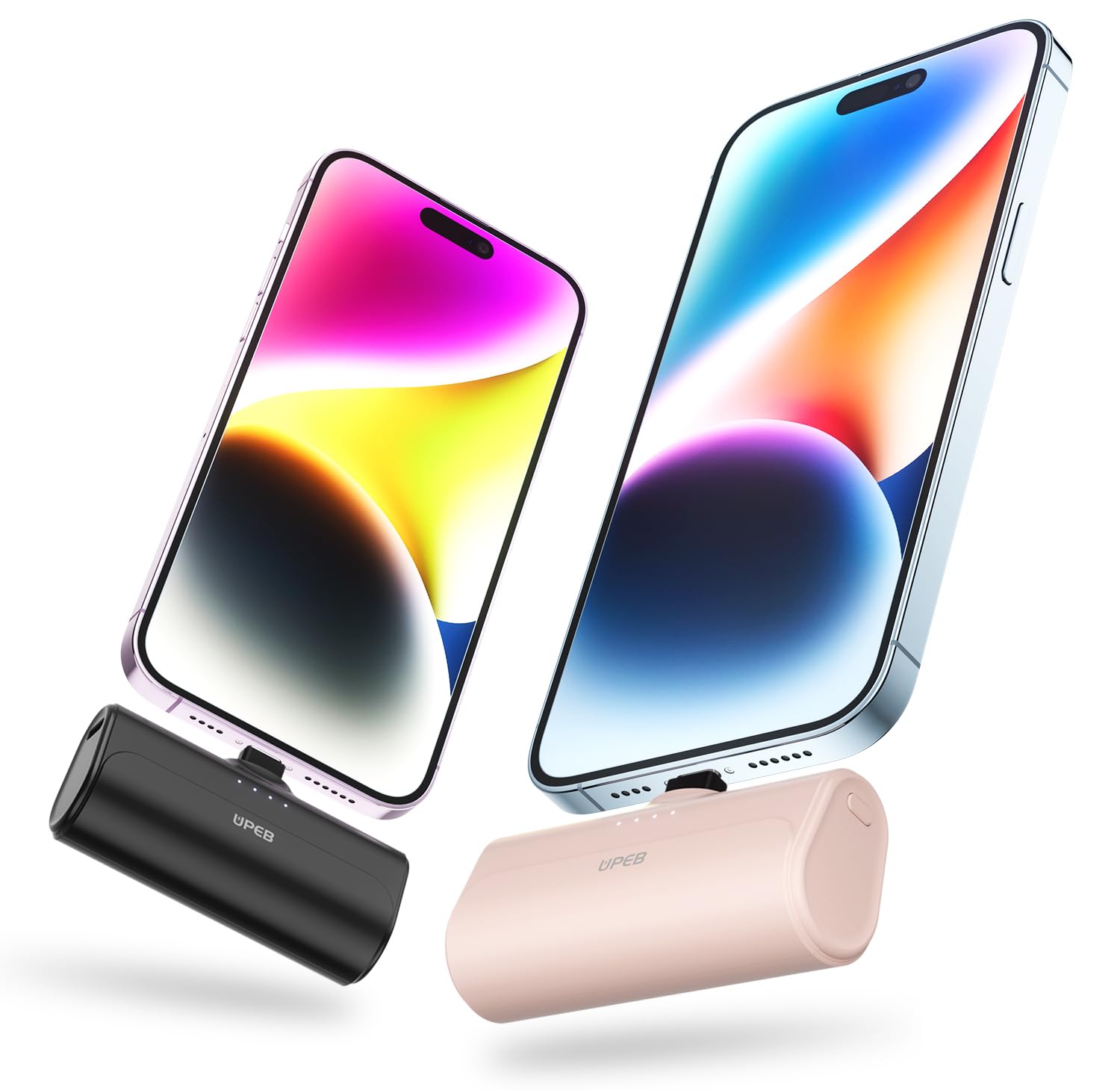 UPEB 2 Packs Portable Phone Charger iPhone 5000mAh with Built in Cable, MFi Certified Mini Power Bank Cordless External Battery 