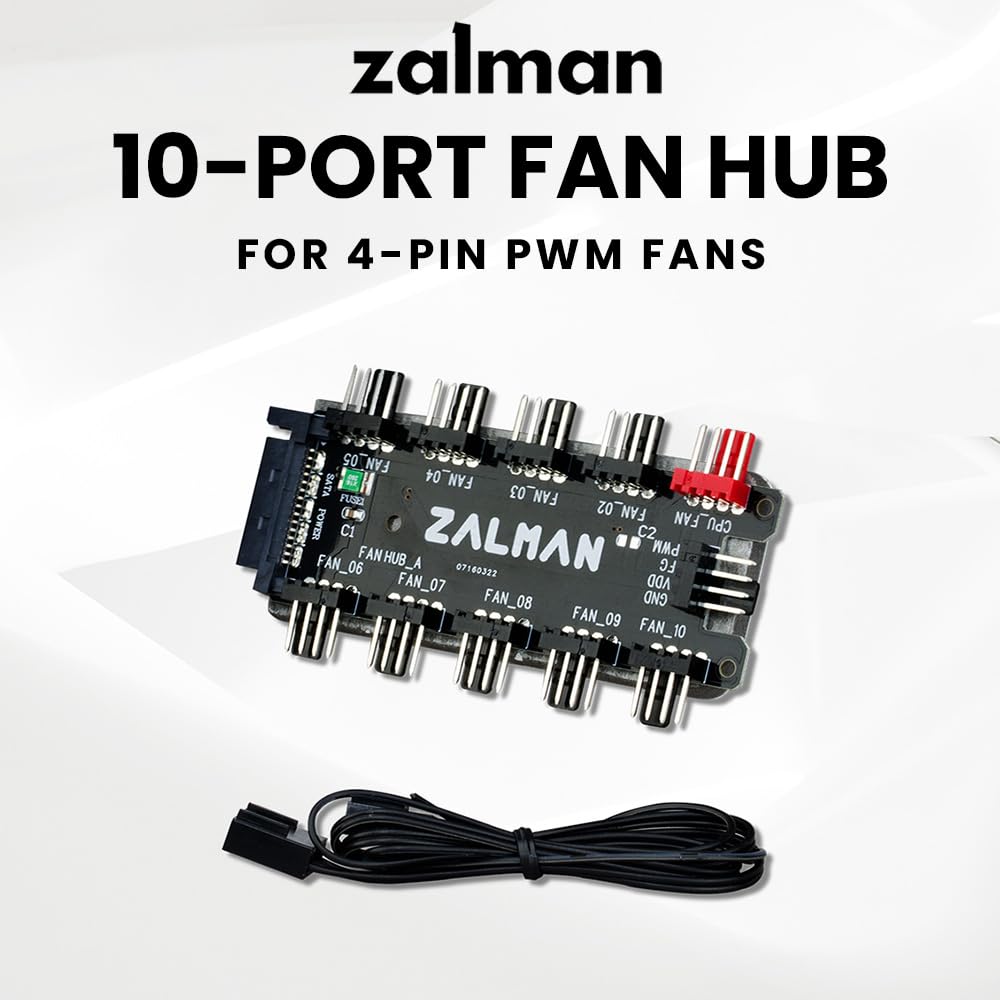 Zalman 10 Port Pwm Fan Hub Splitter For 4 Pin Pwm & 3 Pin Non Pwm Fans, 12V Sata Connector Powers 10 Fans W/ 1 Motherboard Heade