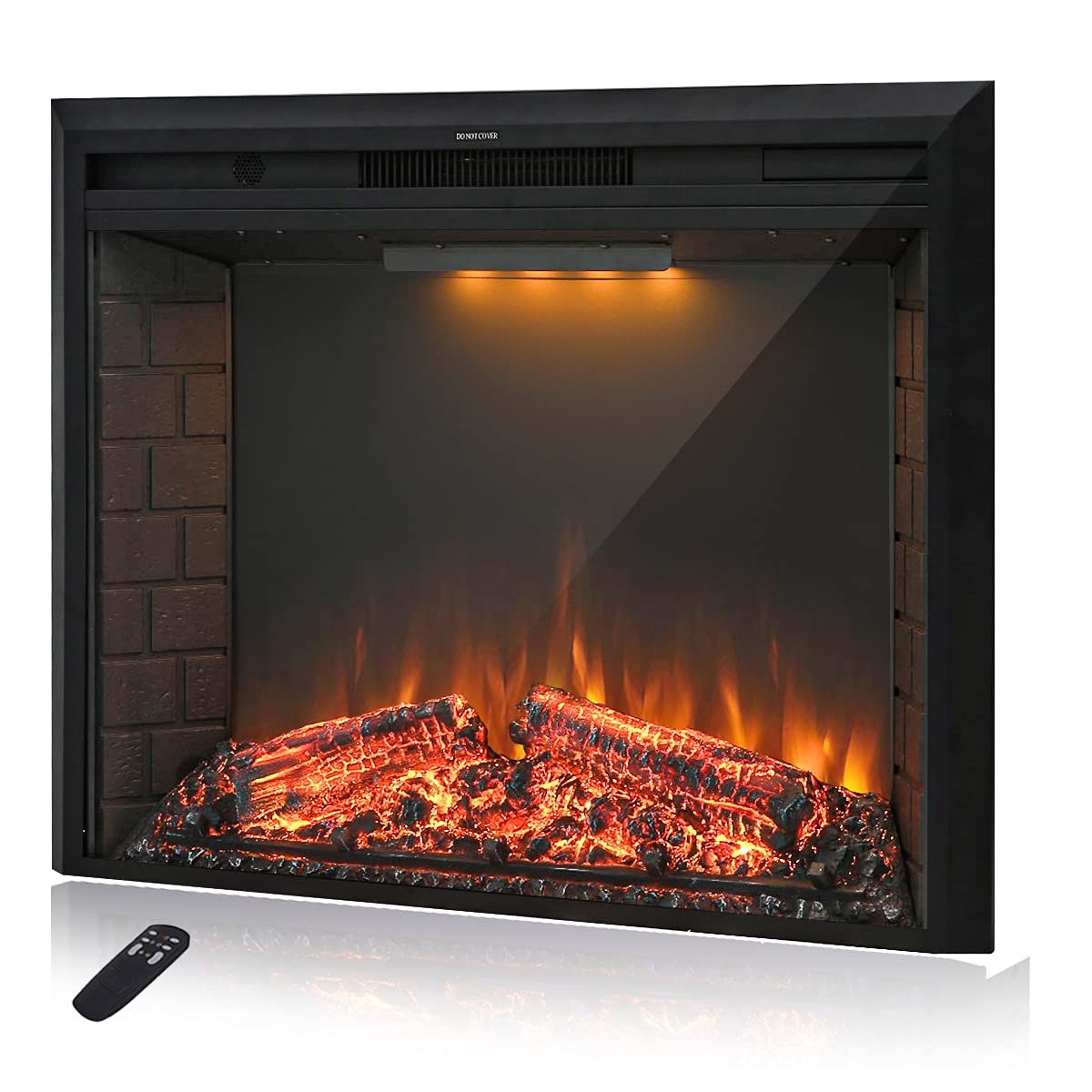 Masarflame 33'' Electric Fireplace Insert, Retro Recessed Fireplace Heater With Fire Cracking Sound, Remote Control & Timer, 750