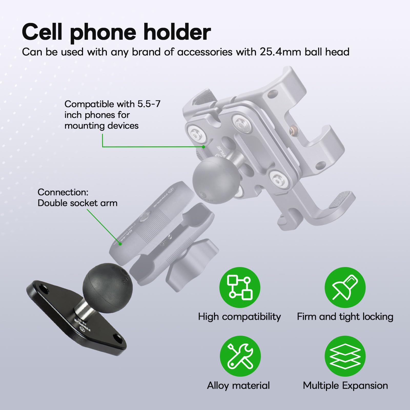 Fanaue Diamond Mount Base Compatible Ram Mounts B Size Double Socket Arm And Bike Motorcycle Phone Holder, Meets Industry Standa