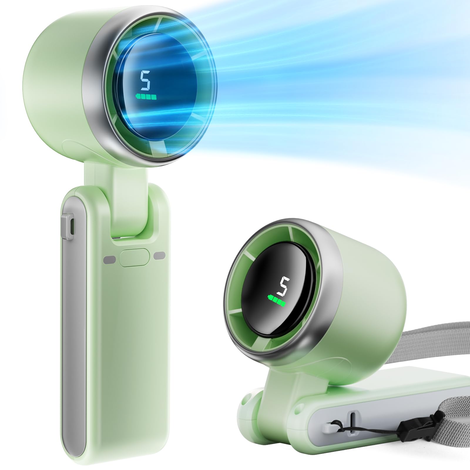 Pymoji Foldable Handheld Fan, Portable High Speed Rechargeable 10000Mah Mini Turbo Fan, Digital Display, 5 Speed Adjustable Pers