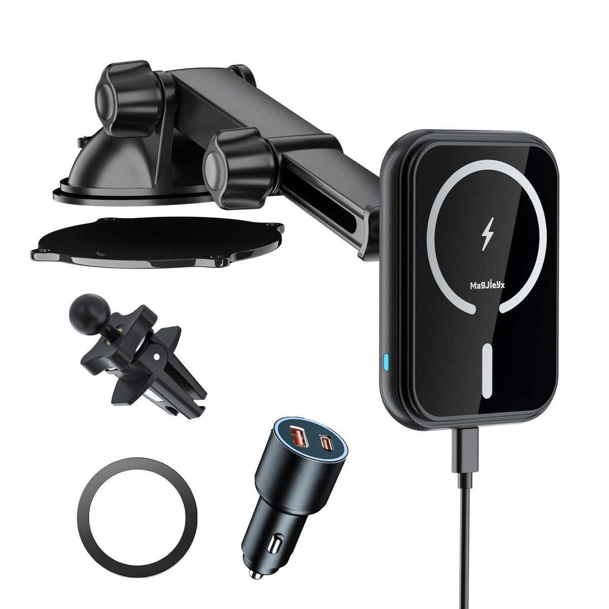 Magjieyx For Magsafe Car Mount Charger, (38W Fast Charging Adapter Max) Magnetic Wireless Charging Phone Holder Fits Iphone 16/1