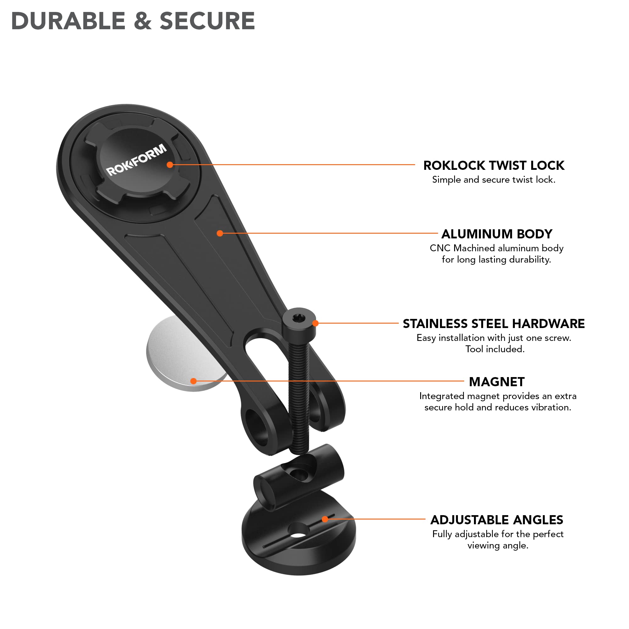 Rokform - Bike Mount, Adjustable Bicycle Phone Holder Fits Any Road Or Mountain Bike With 1-1/8'' Threadless Steer Tube, Compati