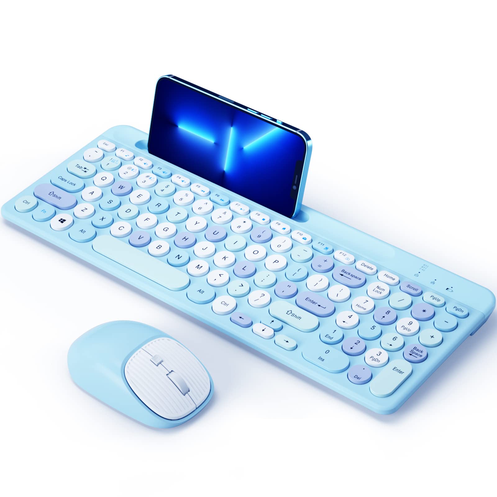 Bluetooth Keyboard And Mouse Wireless, Multi Device Rechargeable Keyboard And Mouse Combo With Phone Holder (Bluetooth 5.0+3.0+2