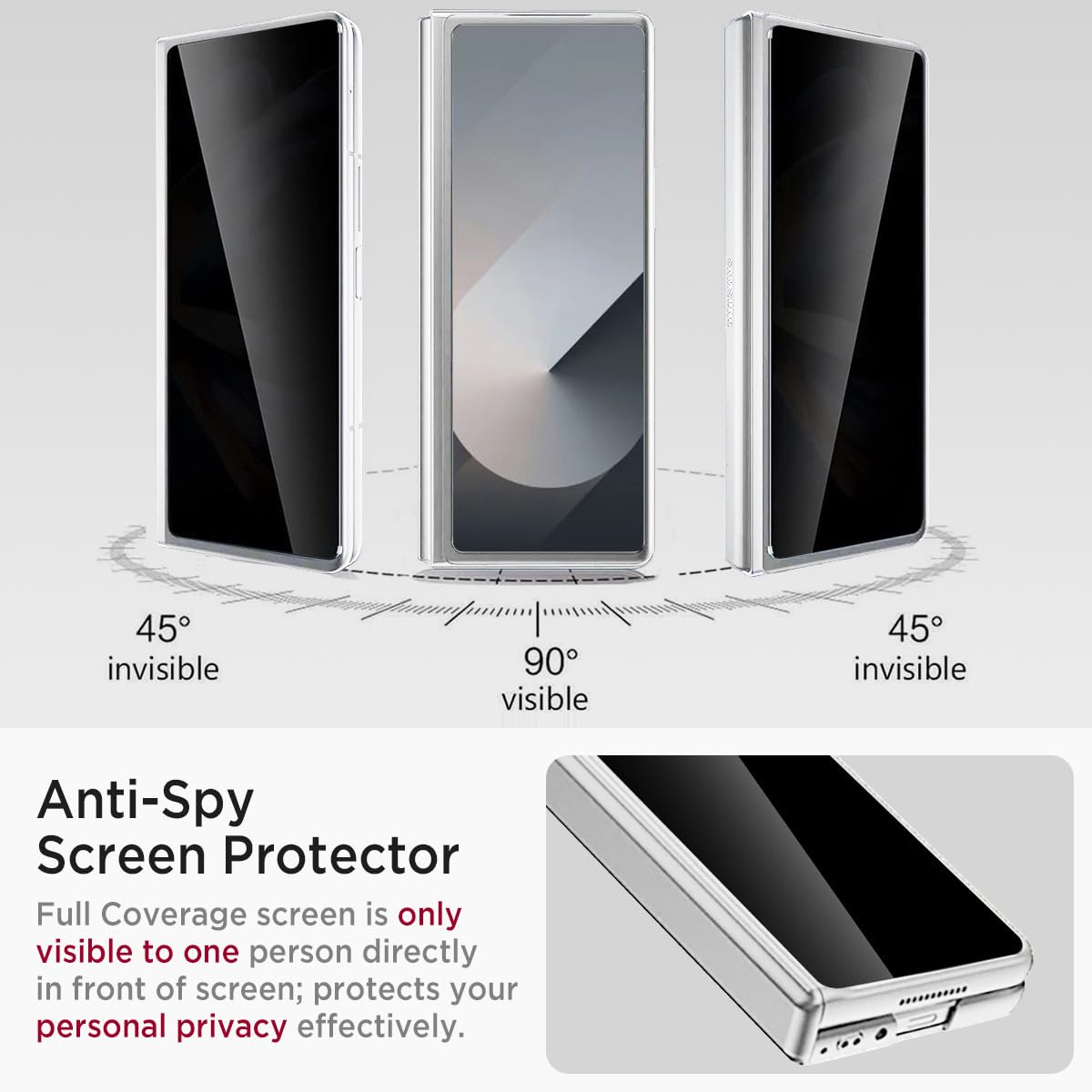 Miimall For Z Fold 6 Case With Privacy Screen Protector, [Military Grade Drop Protection] Built In Adjustable Kickstand & Magnet