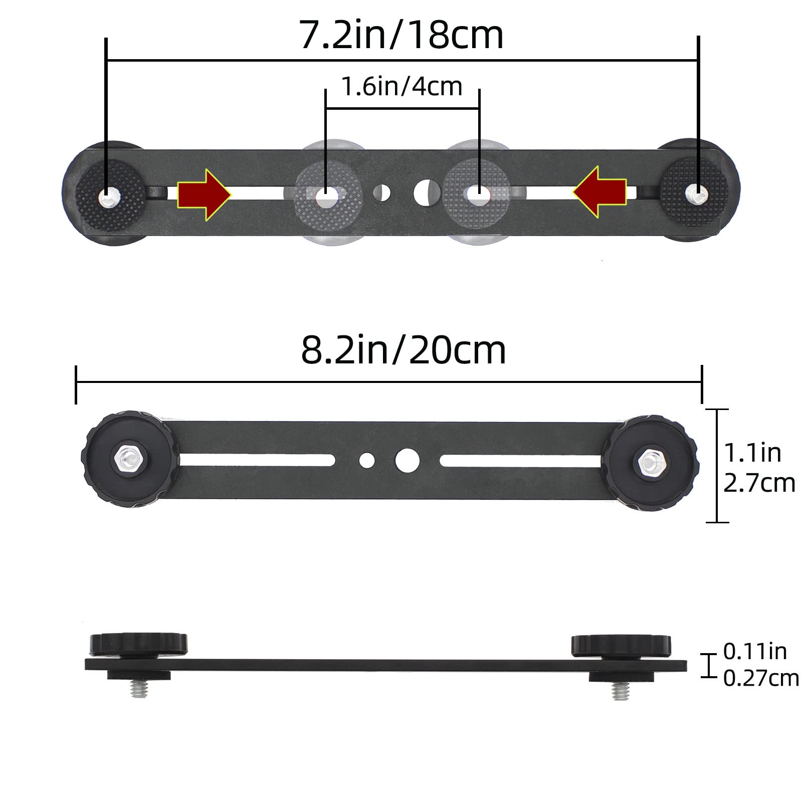 Zeetain Dual Speedlite Tripod Mount Bracket,1/4'' Dual Camera Mount Flash Extension Bar,8'' Dual Tripod Bracket For Camera,Led V