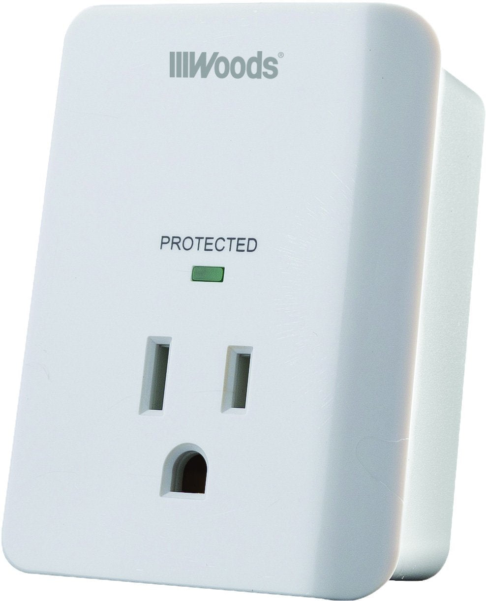 Woods 41008 Surge Protector One 3 Prong Power Outlet Led Indicator Light And Alarm, 1080J, White