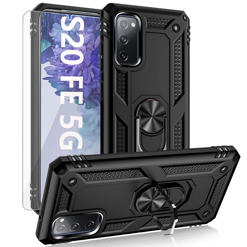 Yzok For Samsung S20 Fe 5G Case,With Hd Screen Protector,[Military Grade] Car Mount Kickstand Hybrid Hard Pc Soft Tpu Shockproof