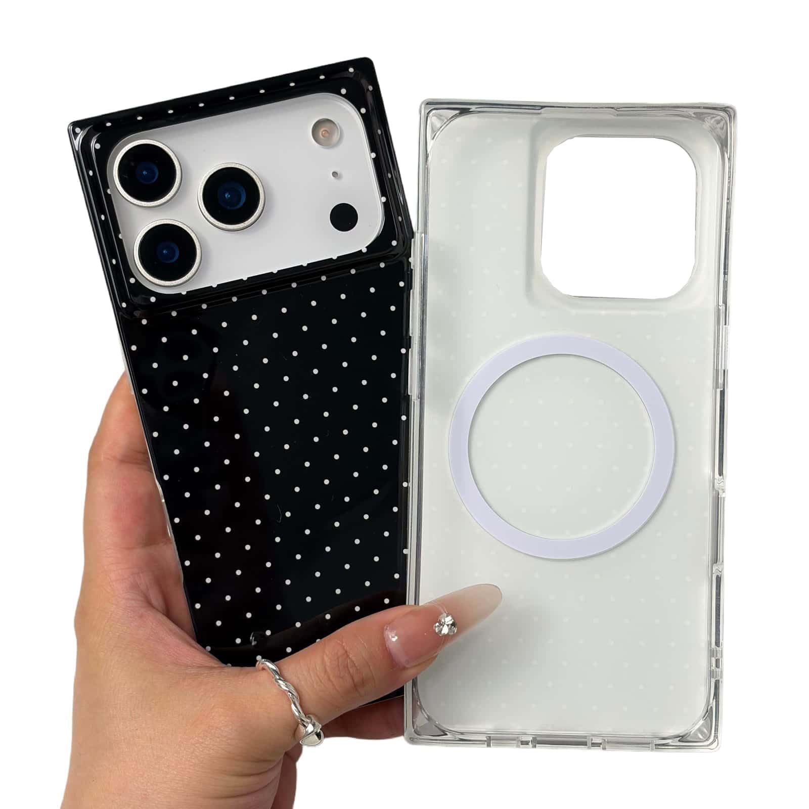 RoyMonkey Magnetic for iPhone 17 Pro Max Case [Compatible with Magsafe] Cute Aesthetic Rectangular Polka Dot Pattern, Shockproof