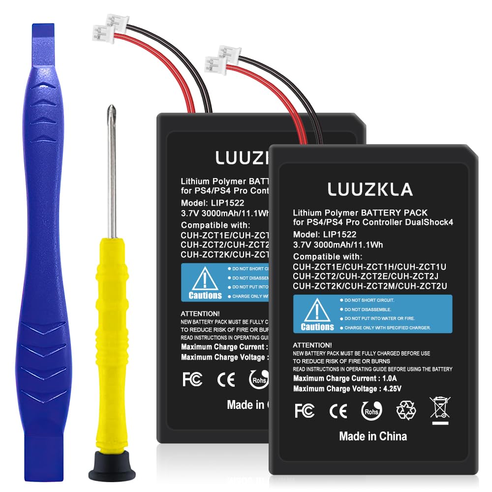 Luuzkla 3000Mah 2 Pack Lip1522 Ps4 Battery, (2024 New Upgrade) Replacement For Playstation 4 Ps4 And Ps4 Pro Dualshock 4 Cuh Zct
