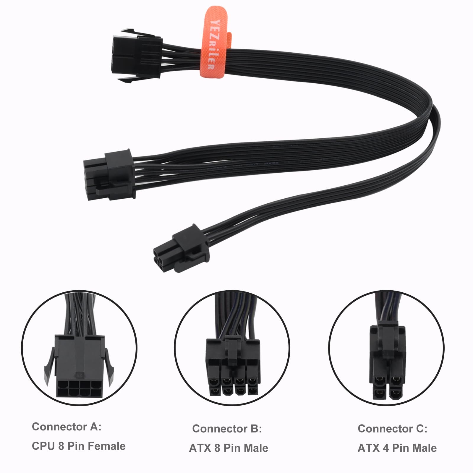 Yezriler 8 Pin To 4 Pin Cpu Power Adapter, Cpu 8 Pin Female To Cpu 8 Pin Atx 4 Pin Male Power Supply Converter Extension Cable F