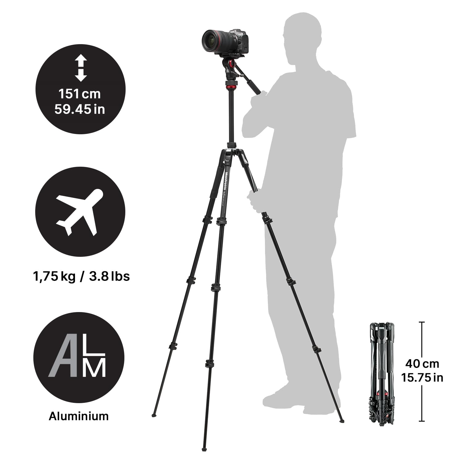 Manfrotto Befree Travel, Light Weight, Fluid Drag System Professional Video Tripod, Black (Mvkbfrl Liveus)