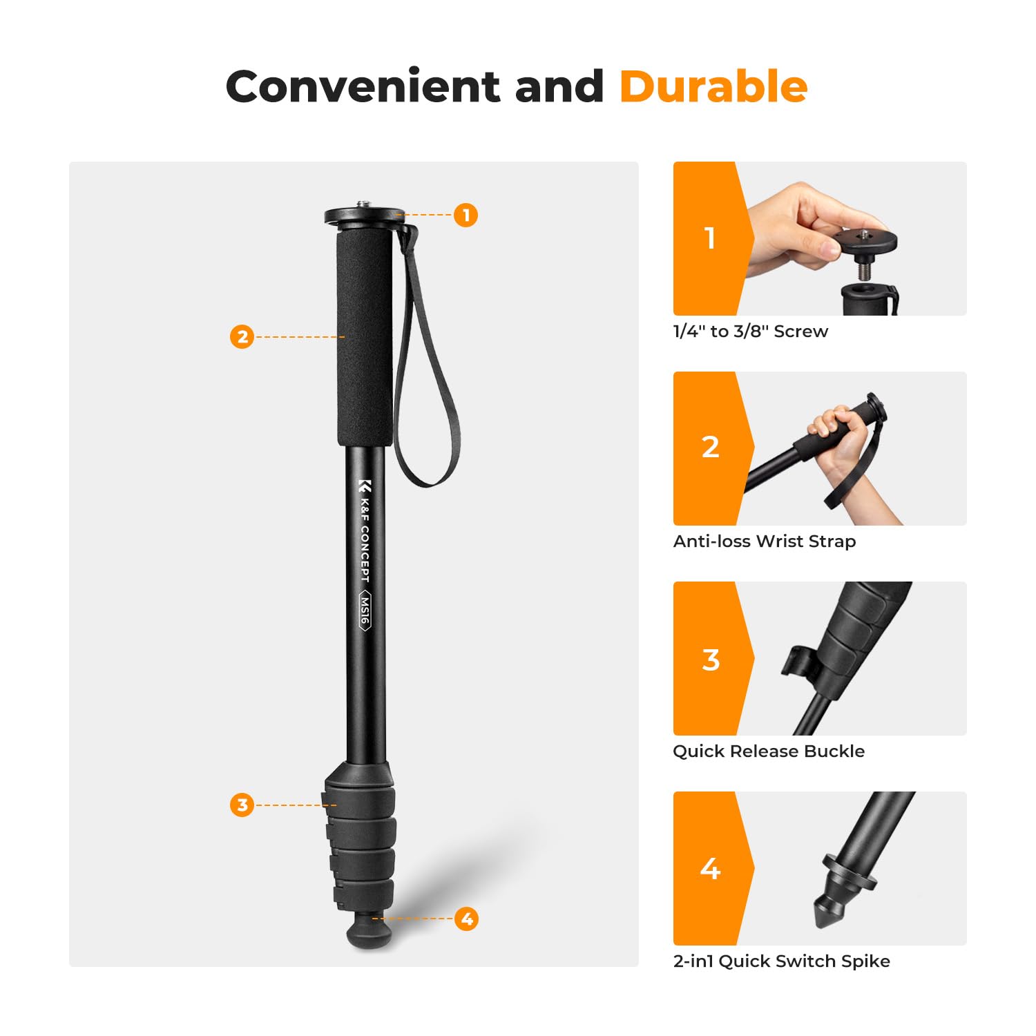 K&F Concept Camera Monopod, 63' Aluminum Photography Monopod With 5 Section Height, Lightweight & Portable Camera Accessories