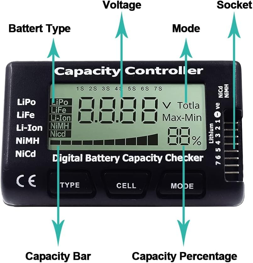 Rc Cellmeter 7 Digital Battery Capacity Checker Controller Tester Voltage Tester For Lipo Life Li Ion Nimh Nicd Cell Meter