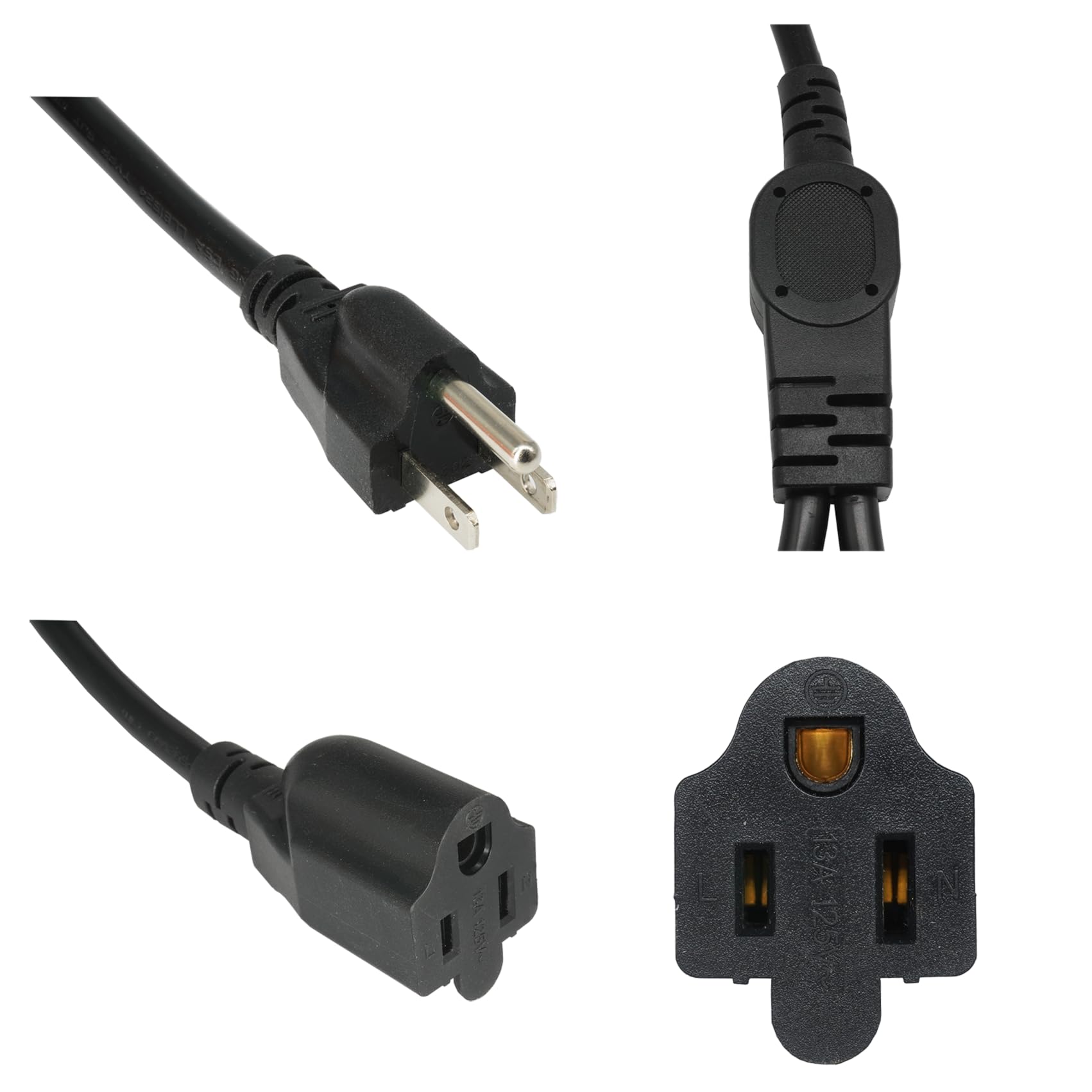 1.5 Ft Extension Cord Splitter 1 To 2, 3 Prong Indoor Power Outlet Splitter, 16Awg Cable Wire Extender Space Saver For Halloween