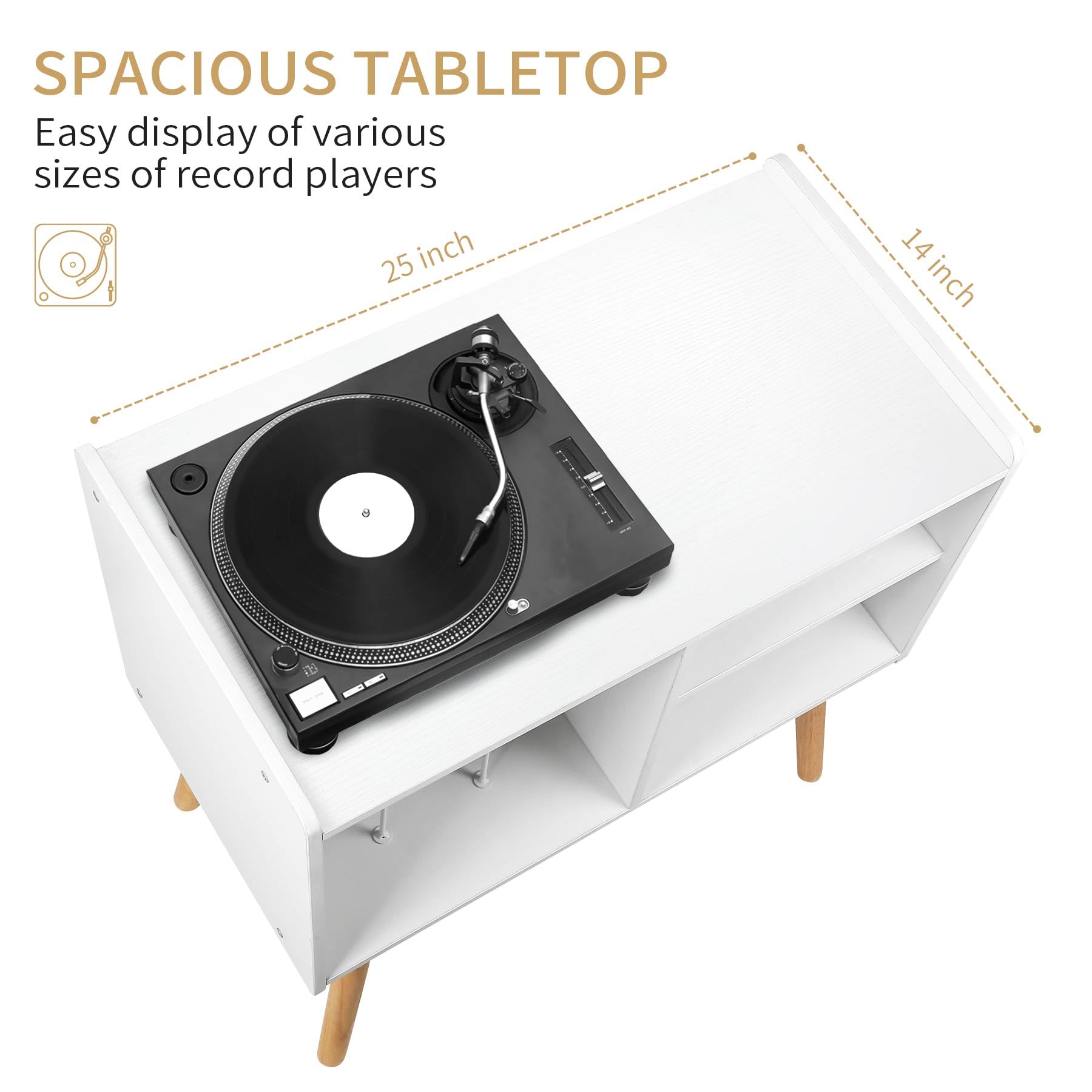 Possile Mid Century Record Player Stand, Vinyl Record Cabinet Holder With Storage Up To 100 Albums, Record Player Table For Livi
