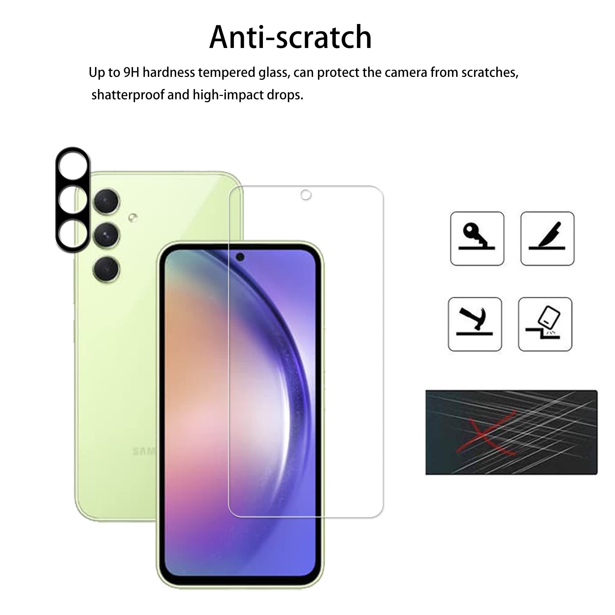 Hkkais Easy Alignment Frame Designed For Samsung Galaxy A54 5G Tempered Glass Screen Protector 2 Pack Camera Lens Protector Film