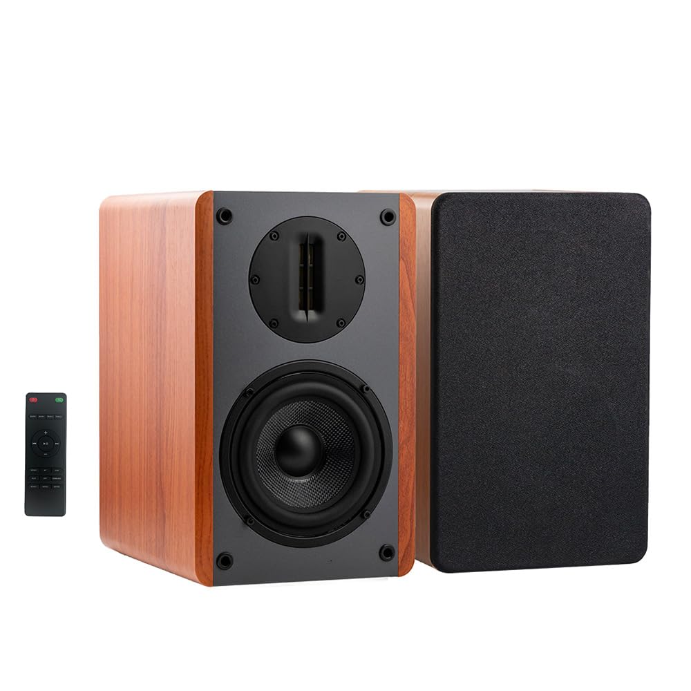 Samtronic Active Bookshelf Speakers 5.25 High Output Woofer And 4 Inches Ribbon Tweeter Brown Color, Bluetooth V5.0,Rca,Optical,