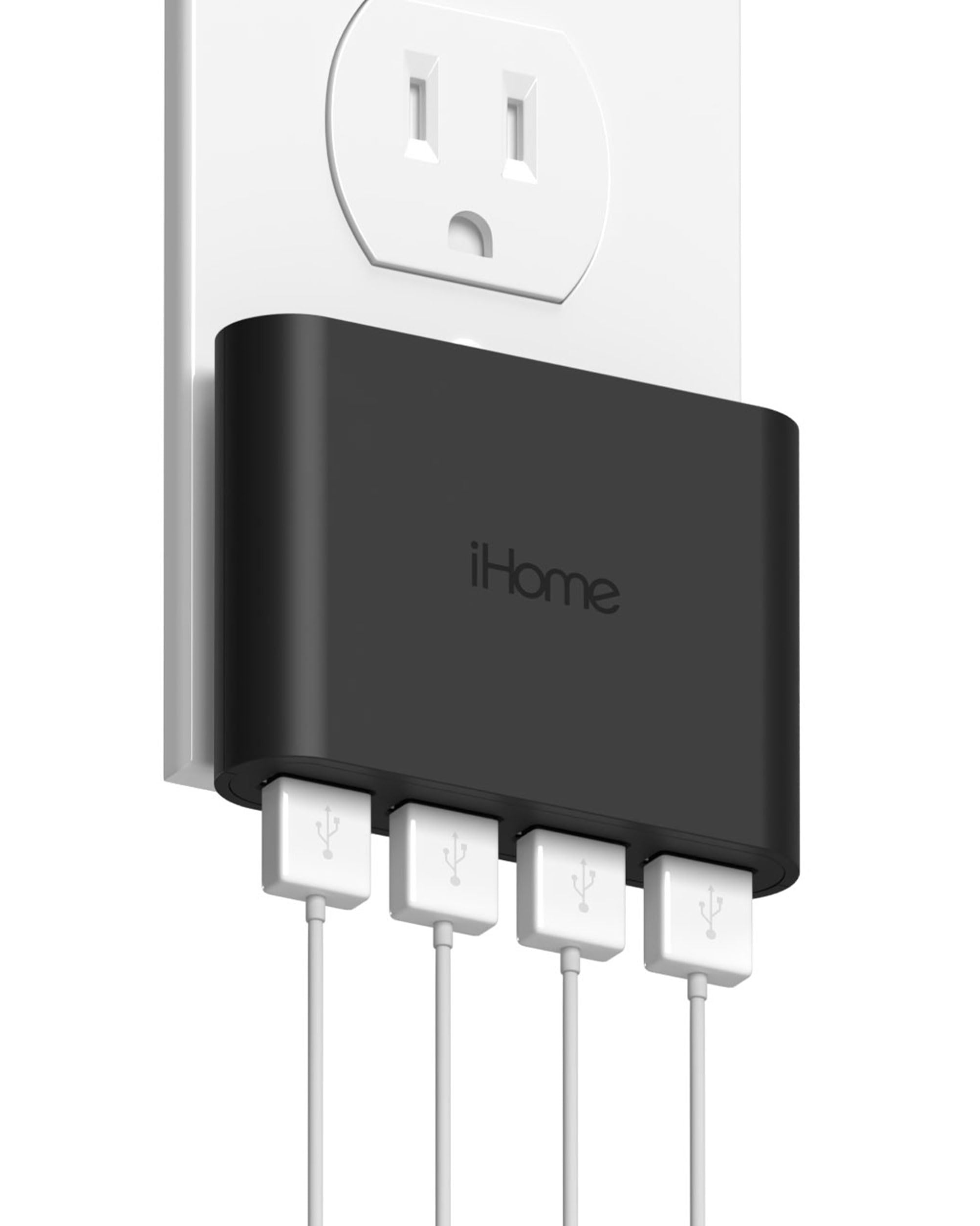 Ihome Slim Usb Wall Charger: Ac Pro Multiport Usb Charger, Usb Plug Adapter & Phone Charging Block, 4 Usb Plugs For Wall Outlet,