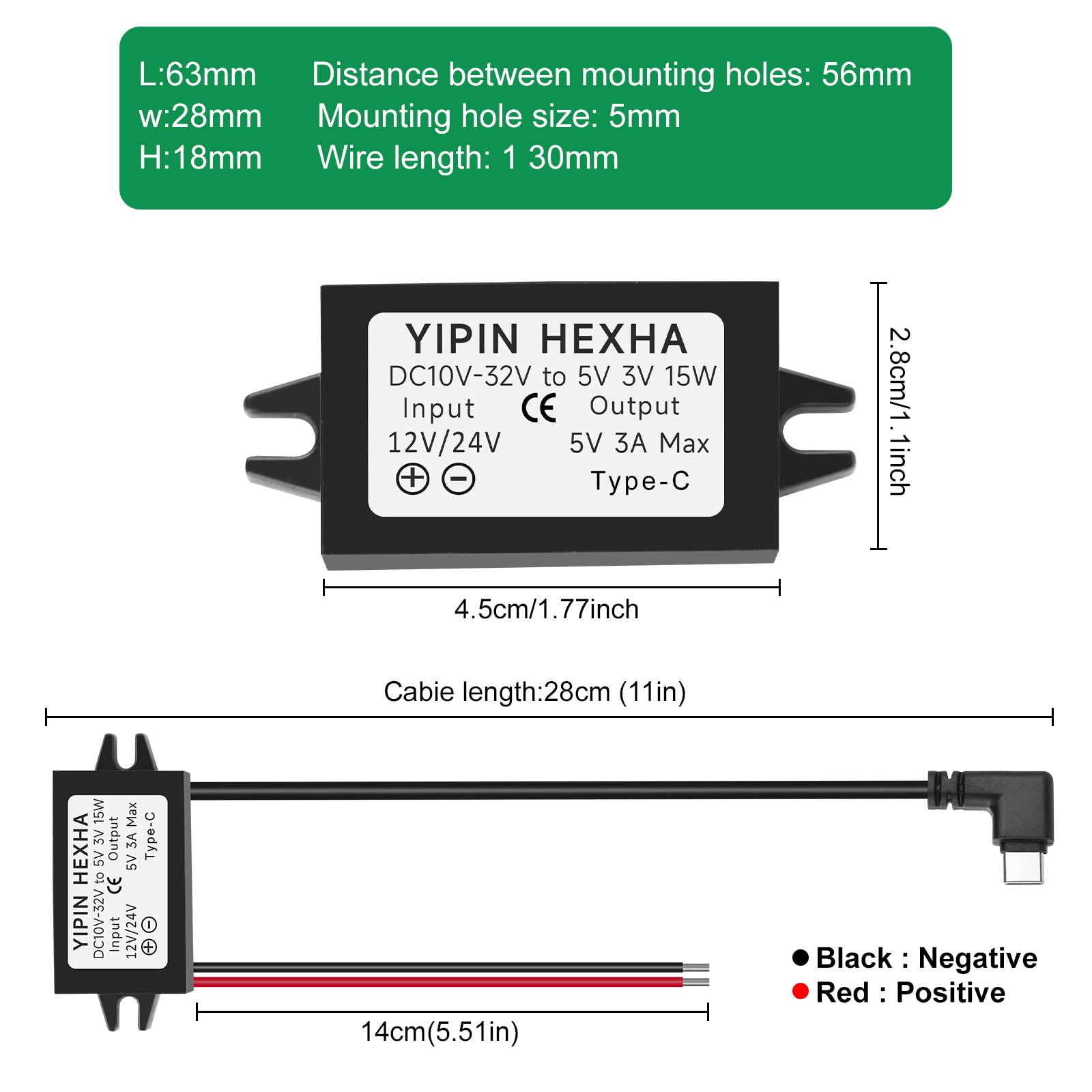 image link: https: Images High Quality Grahic Yipin Hexha Dc 24V/12V To 5V Usb Type C Right Angle Step Down Converter ...