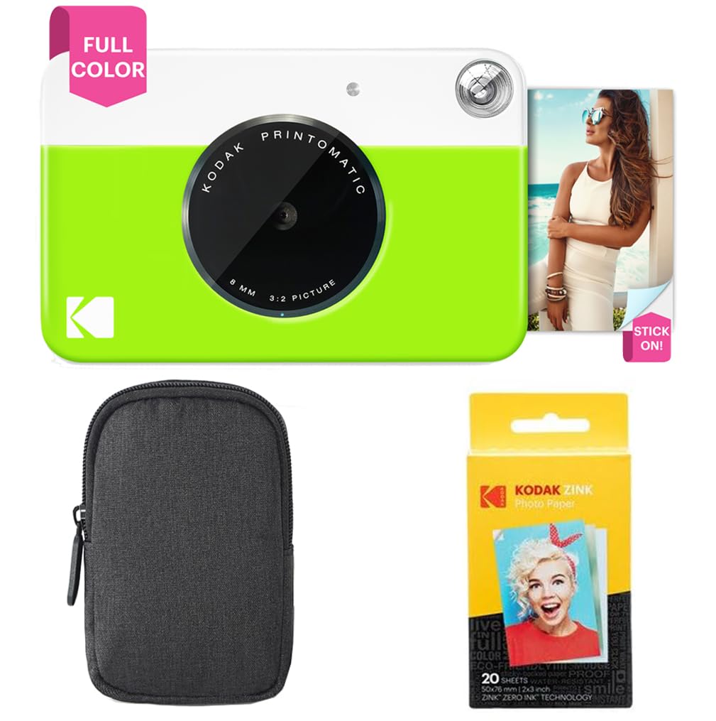 KODAK Printomatic FullColor Instant Print Camera Starter Bundle + Carrying Case + Zink 20pk Photo Paper  Colorful Photos On 2x