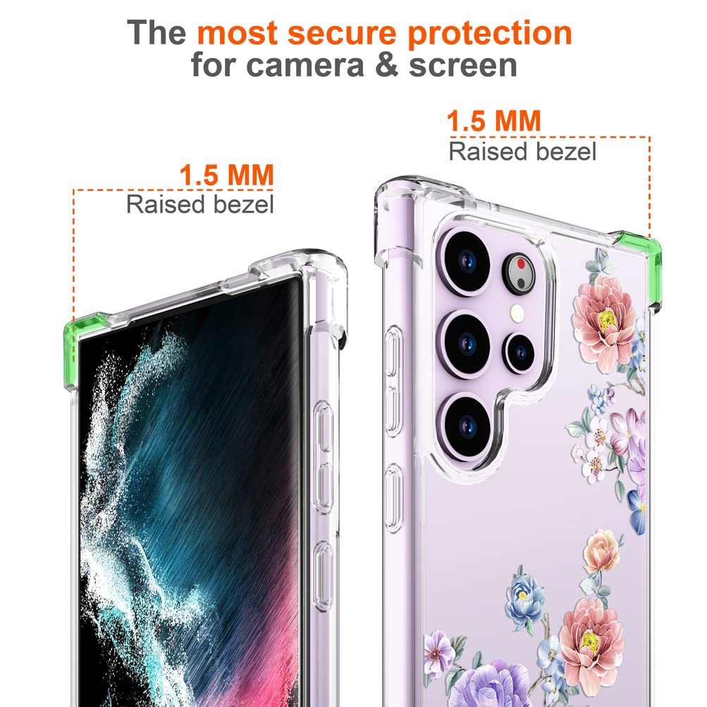 Hungo Galaxy S23 Ultra Phone Case Floral Clear Design TPU Colorful Roses