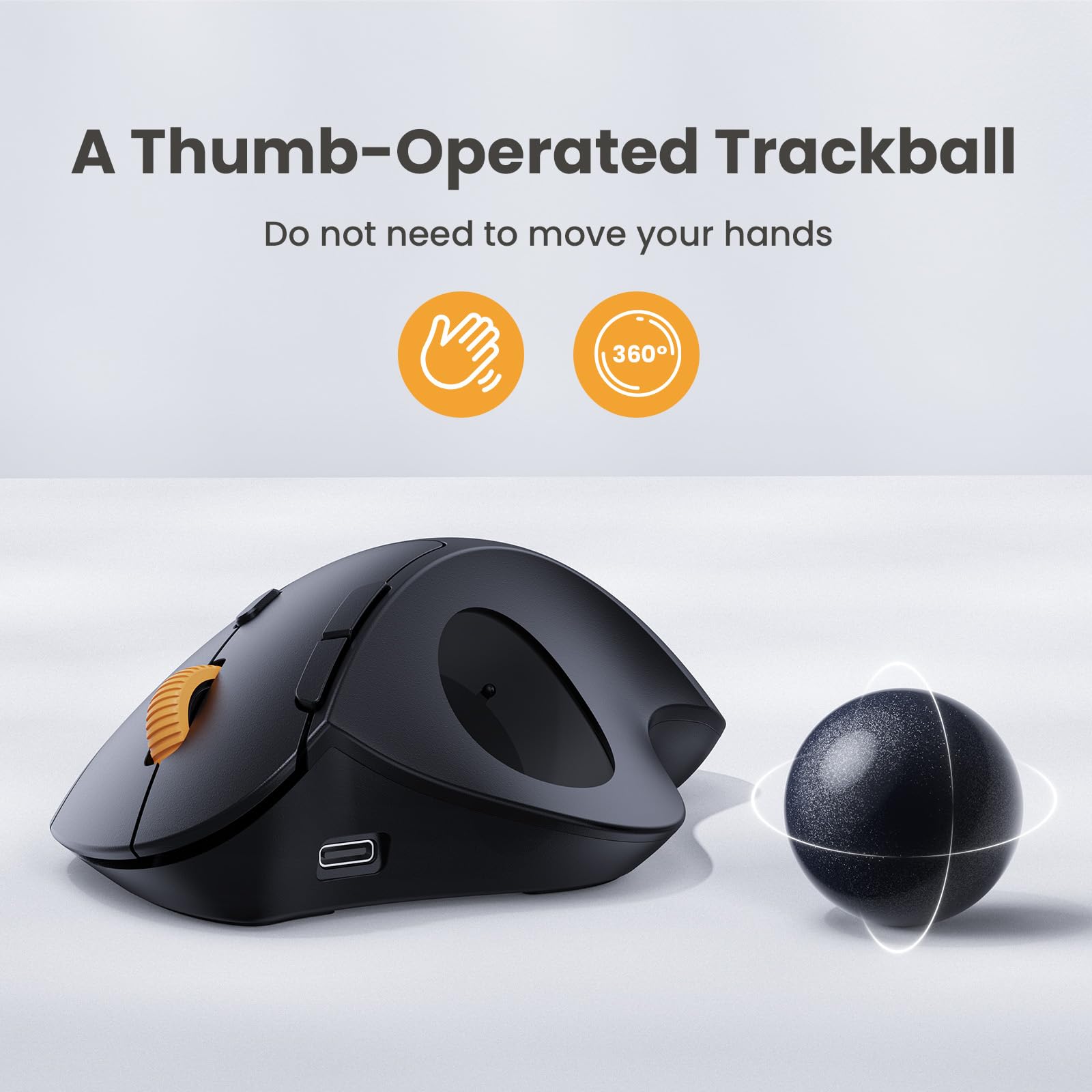 Protoarc Wireless Trackball Mouse, Em04 Ergonomic Bluetooth Rollerball Rechargeable Computer Laptop Thumb Control Mouse, Compati