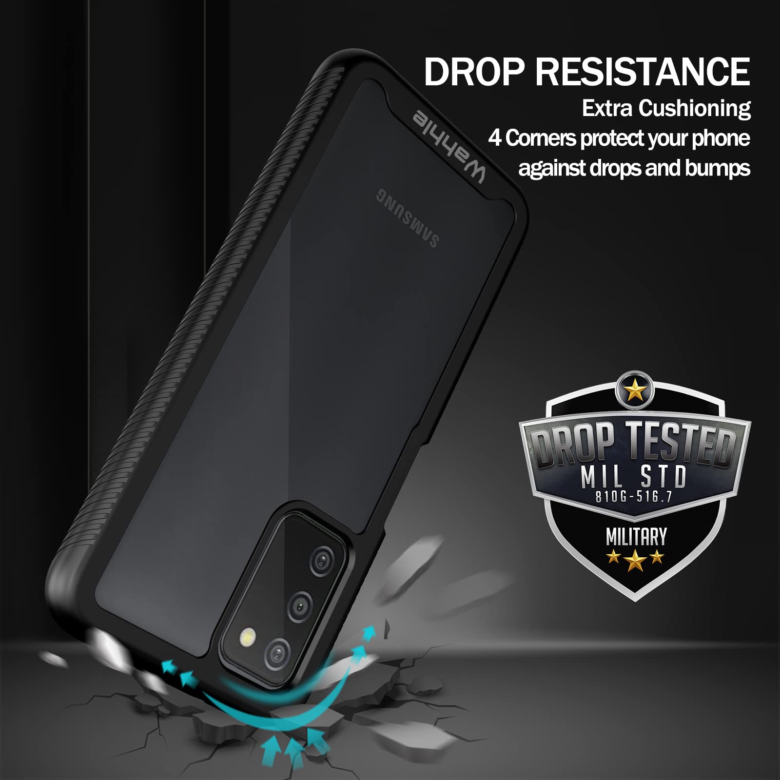 Wahhle Compatible With Samsung Galaxy A03S Case, Built In Screen Protector Full Body Shockproof Slim Fit Bumper Protective Phone