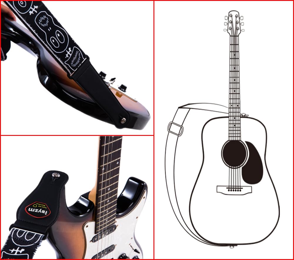 Rayzm Guitar Bass Strap,Polyester Strap For Acoustic Guitars, Electric Guitars, Bass Guitars