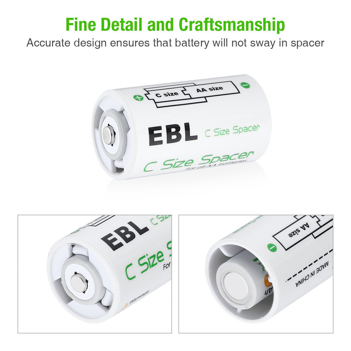 Ebl C Size Battery Adapters, Aa To C Size Battery Spacer Converter Case Use With Rechargeable Aa Battery Cells   4 Pack