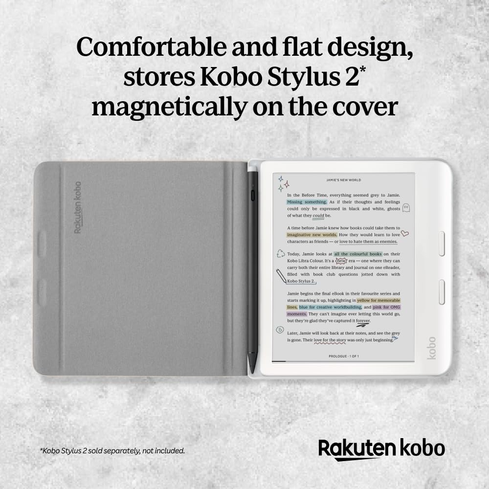 Kobo Libra Colour Sleepcover Case | Black Notebook | Sleep/Wake Technology | Built In 2 Way Stand | Vegan Leather | Compatible W