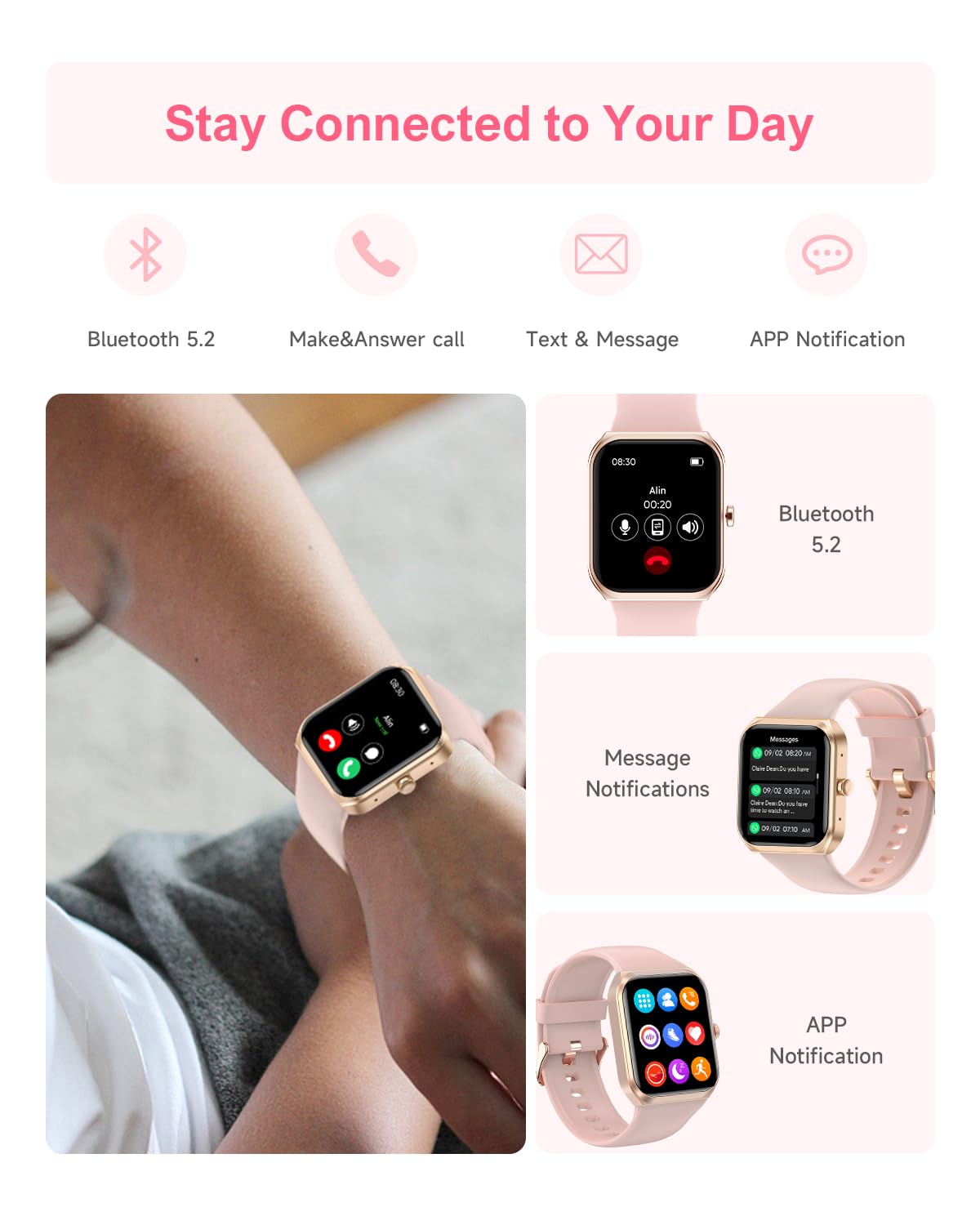 Mxq Fitness Smart Watch For Women Men, Android Ios Iphone Compatible, Ip68 Waterproof, 1.91    Lager Screen With Text And Call,