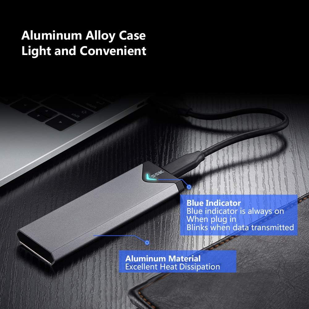 Ssk Aluminum M.2 Nvme Sata Ssd Enclosure Adapter, Usb 3.2 Gen 2 (10 Gbps) To Nvme Pci E Sata M Key/(B+M) Key Solid State Drive External Enclosure Support Uasp Trim For Nvme/Sata Ssds 2242/2260/2280