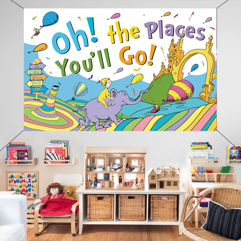 Loonelo Banner Backdrop For Oh The Places You'Ll Go With 70.8''X43.3'',Large Party Decorations Photography Background For Kinder