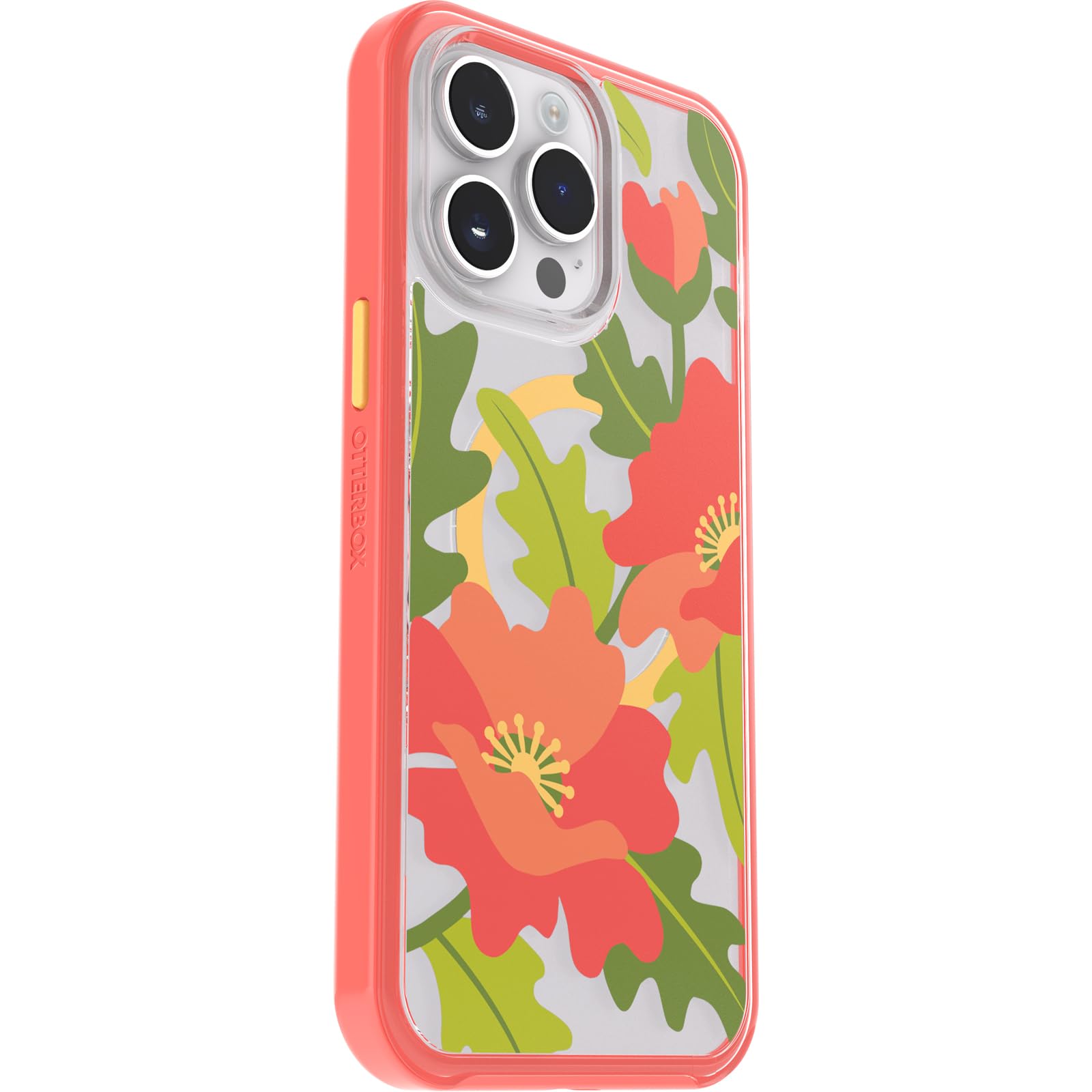 Otterbox Iphone 14 Pro Max Symmetry Series Clear Case   Quilted Poppies (Red), Snaps To Magsafe, Ultra Sleek, Raised Edges Prote