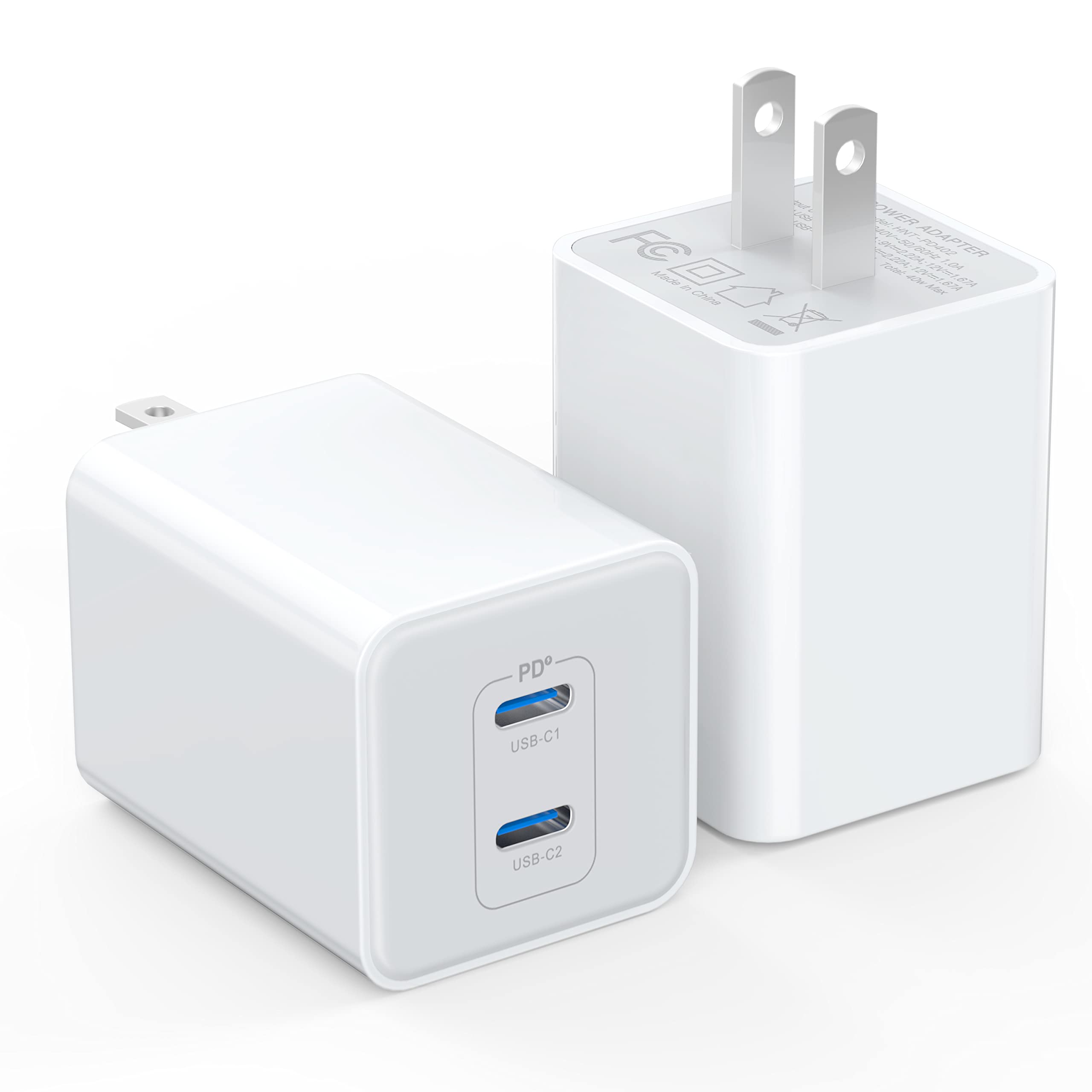 [2-Pack] USB C Charger Block 40W, Dual Port 20W PD 3.0 Type C Fast Wall Charger,Durable Compact Power Adapter for iPhone 16/15/1