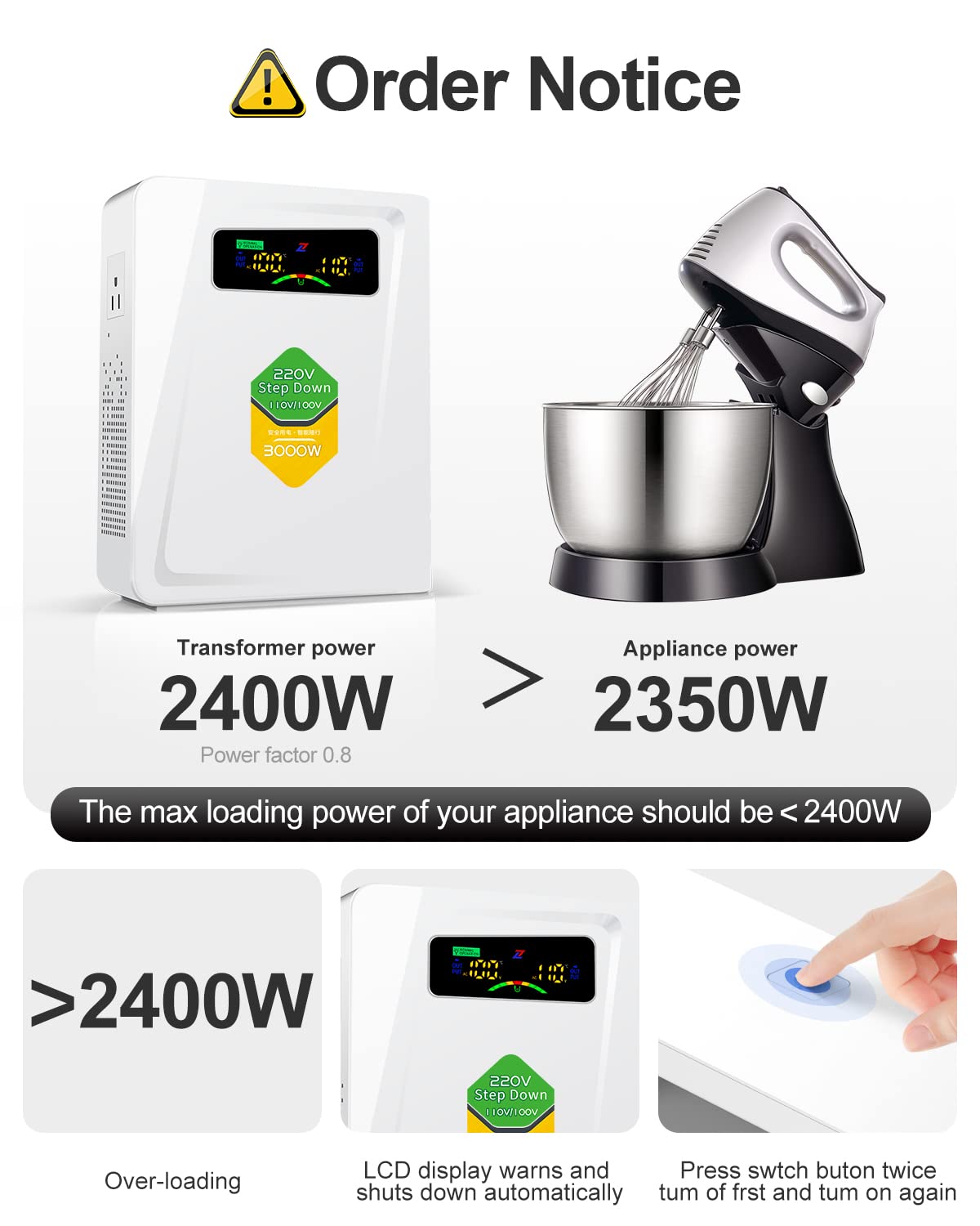 Power Converters 220V To 110V Step Down Transformer Voltage 3000W, No Noise, Ten Protection Functions, Suit For Air Fryer, Coffe