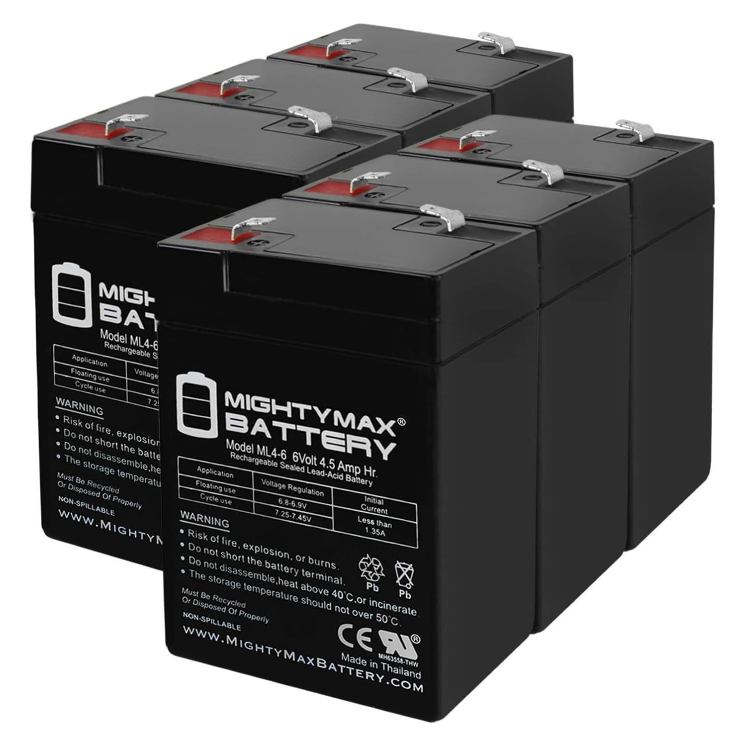 Mighty Max Battery ML4-6 - 6V 4.5AH General 00648 Sealed Non-Spillable Emergency Light Battery WKA6-5F - 6 Pack