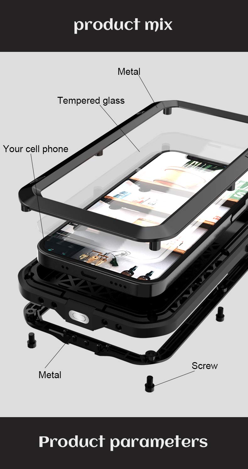 Love Mei Compatible With Iphone 12 Case,Outdoor Sports Military Heavy Duty Metal Cover Waterproof Shockproof Dustproof Full Body