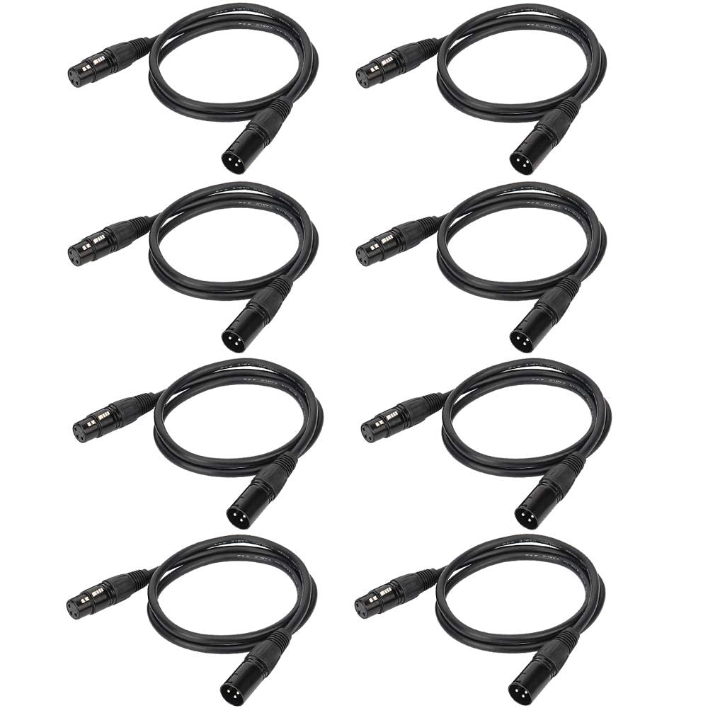 Eyeshot 3.2Ft / 1M Dmx Cable, 8Pcs 3 Pin Dmx Cables Dmx Wires, Dmx512 Xlr Male To Female Stage Light Signal Cable With Metal Con