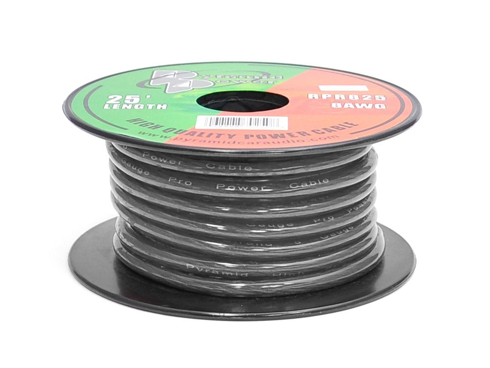 Pyramid RPB825 Ground Wire 8Gauge, 25 Feet, Flexible, OFC Cable Wire, Translucent (Black)