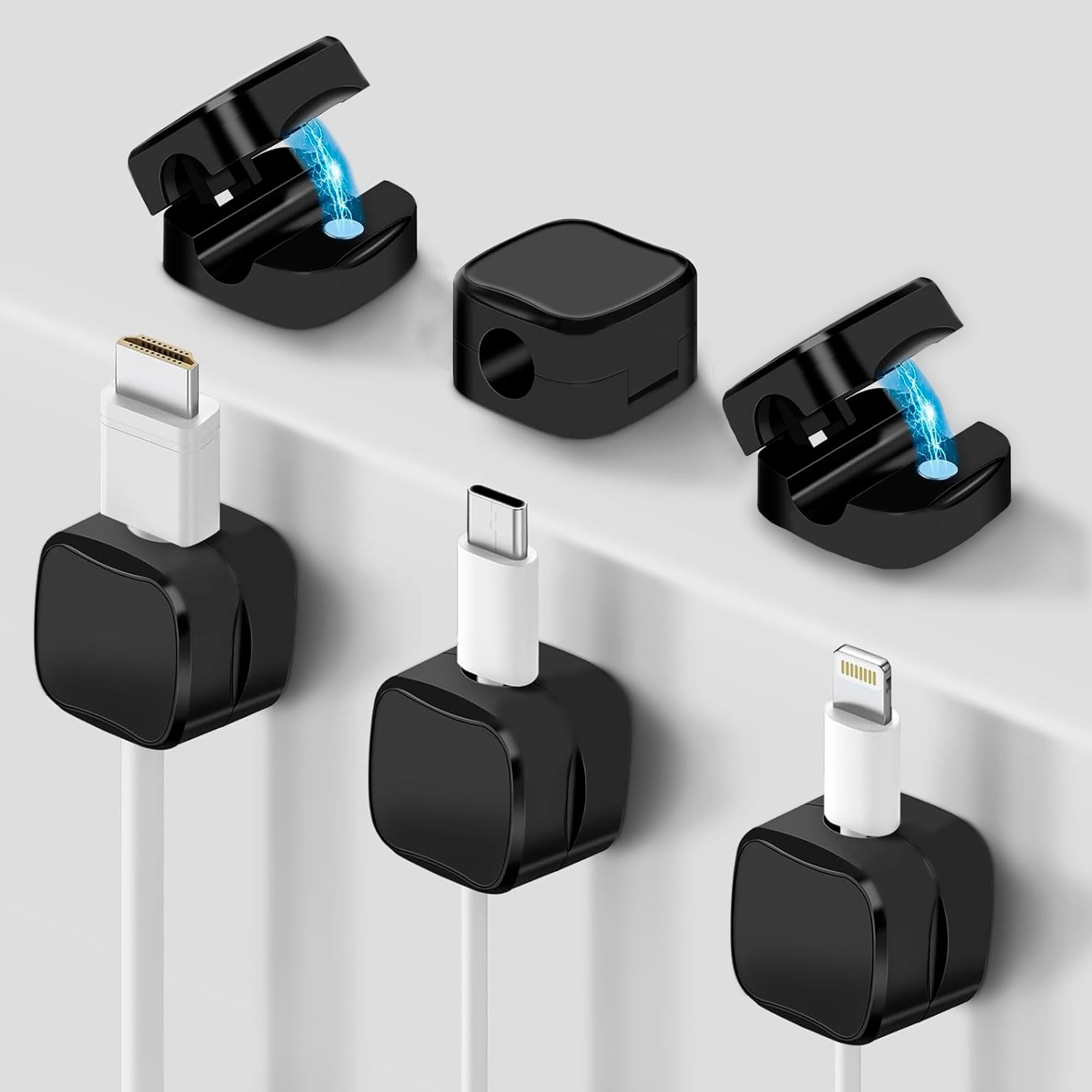 8 Pack Magnetic Cable Clips, Cord Organizer For Desk, Grizzly Supply Under Desk Cable Management, Strong Adhesive Wire Holder Fo