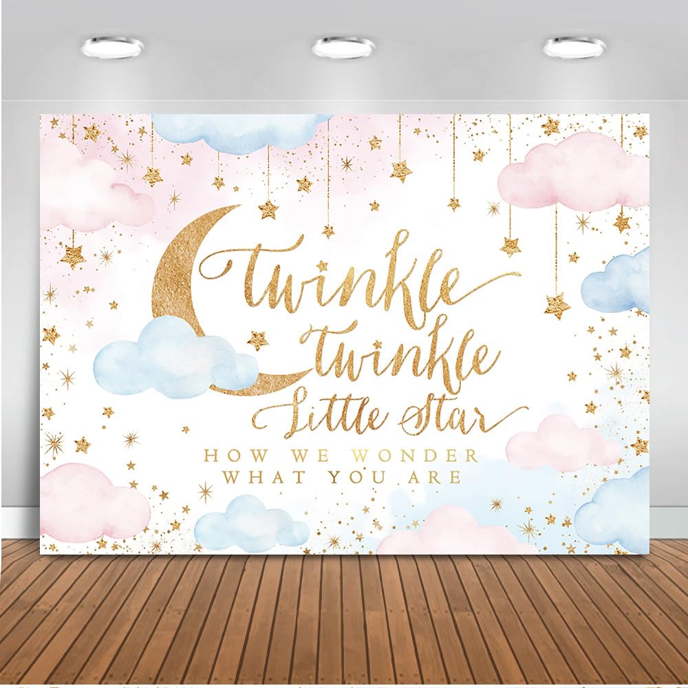 Mocsicka Twinkle Twinkle Little Star Backdrop Gender Reveal Boy Or Girl Party Background Decorations Pink And Blue Cloud Moon Ba