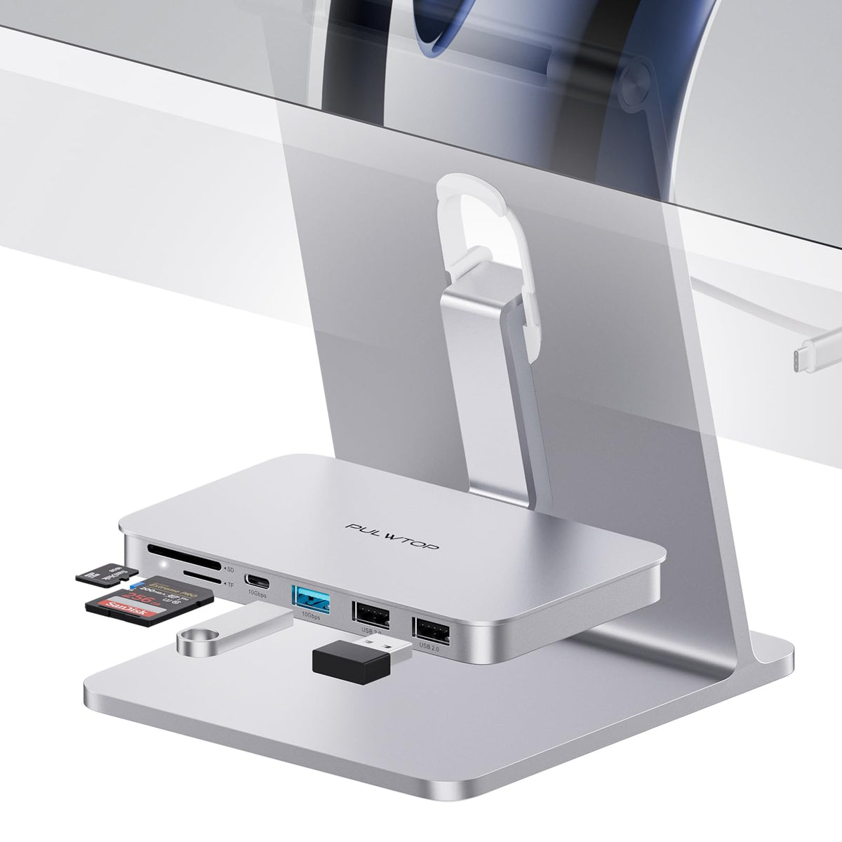 Pulwtop Usb C Hub For Imac   10Gbps, Supports M1/M3/M4, 2 Usb A 2.0, Sd/Tf Card Reader For 24 Inch Imac & Studio Display