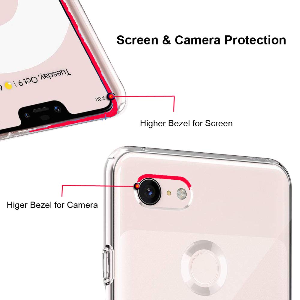 Unov Pixel 3 Phone Case Clear Embossed Floral Pattern Soft TPU Shock Absorption Protective Back Cover Flower Bouquet 5.5 inch